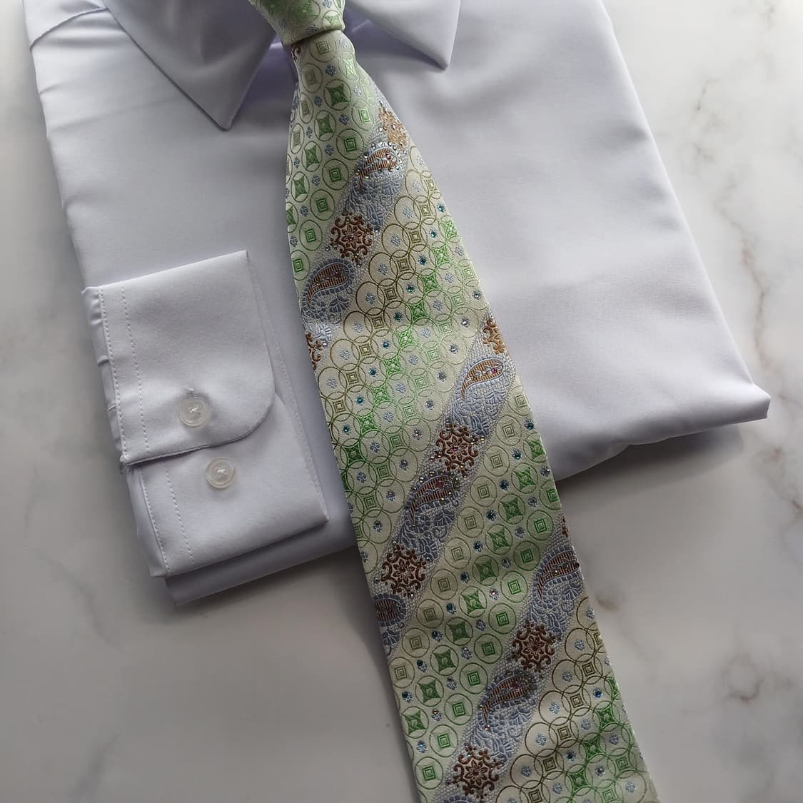 밀라숀 실크 그린 기하 패턴 넥타이 9.2cm A등급 A18375
 상품이미지5