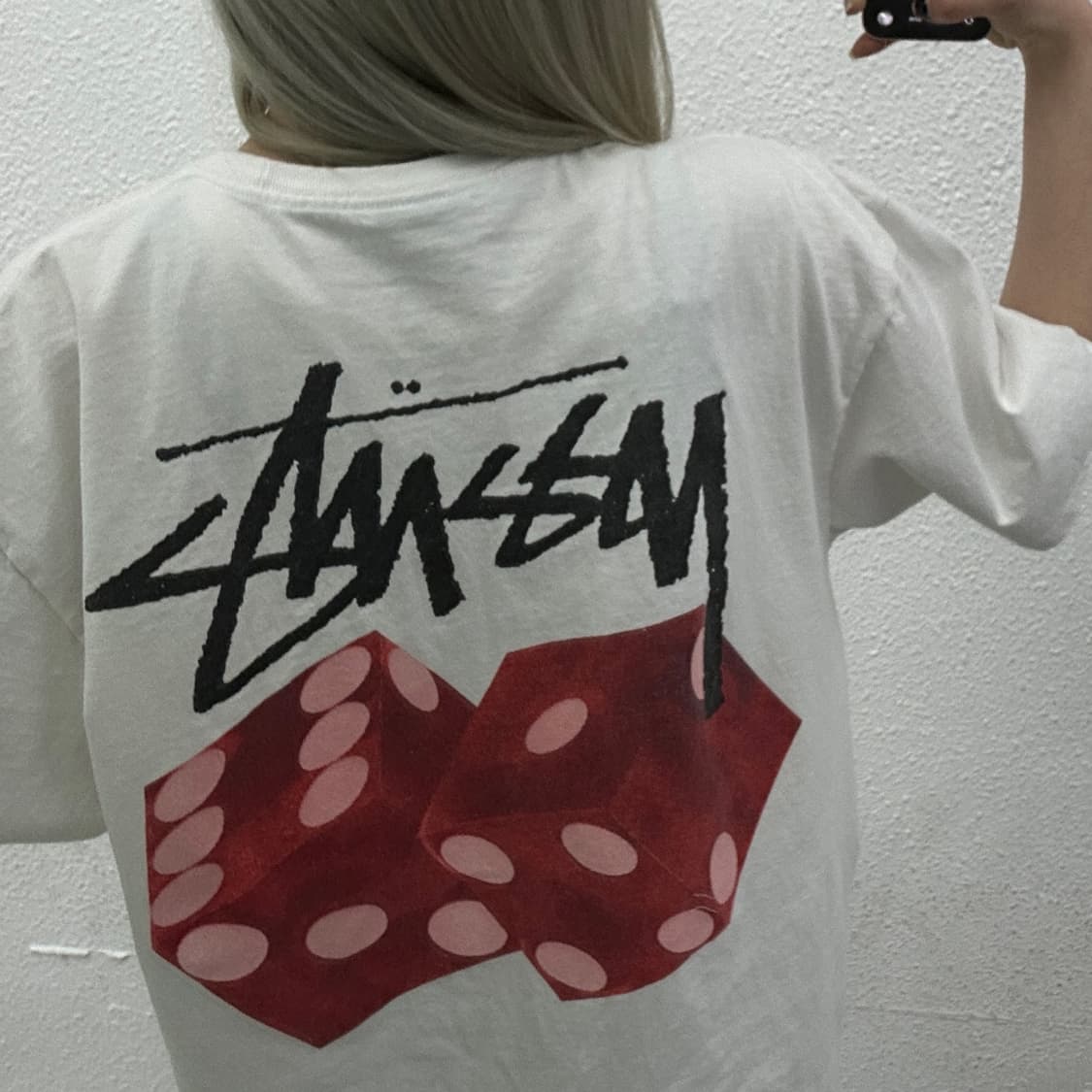 스투시 백 주사위 프린팅 화이트 반팔 XL ( 세탁완료 ) 상품이미지2