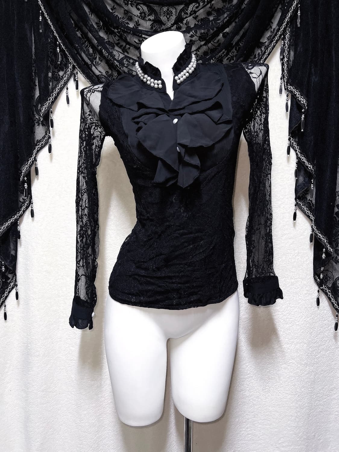 로맨틱고딕 고스로리 펑크 레이스 시스루 블라우스 로걀탑 오네갸루 공겜 상품이미지6