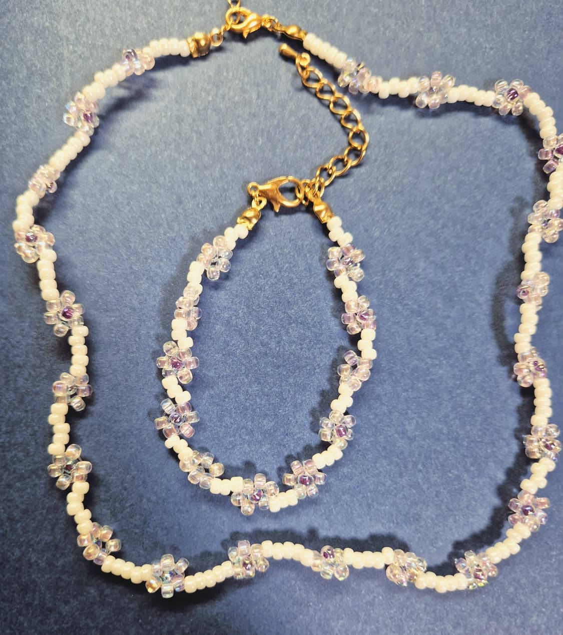 핸드메이드)비즈 꽃 목걸이 팔찌 세트 상품이미지1