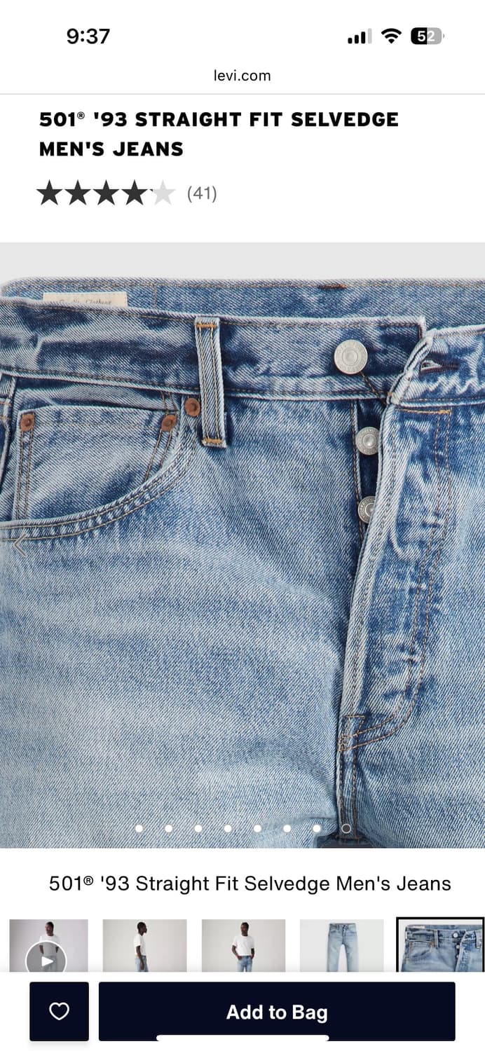 리바이스 501 '93 스트레이트핏 셀비지 청바지 상품이미지4