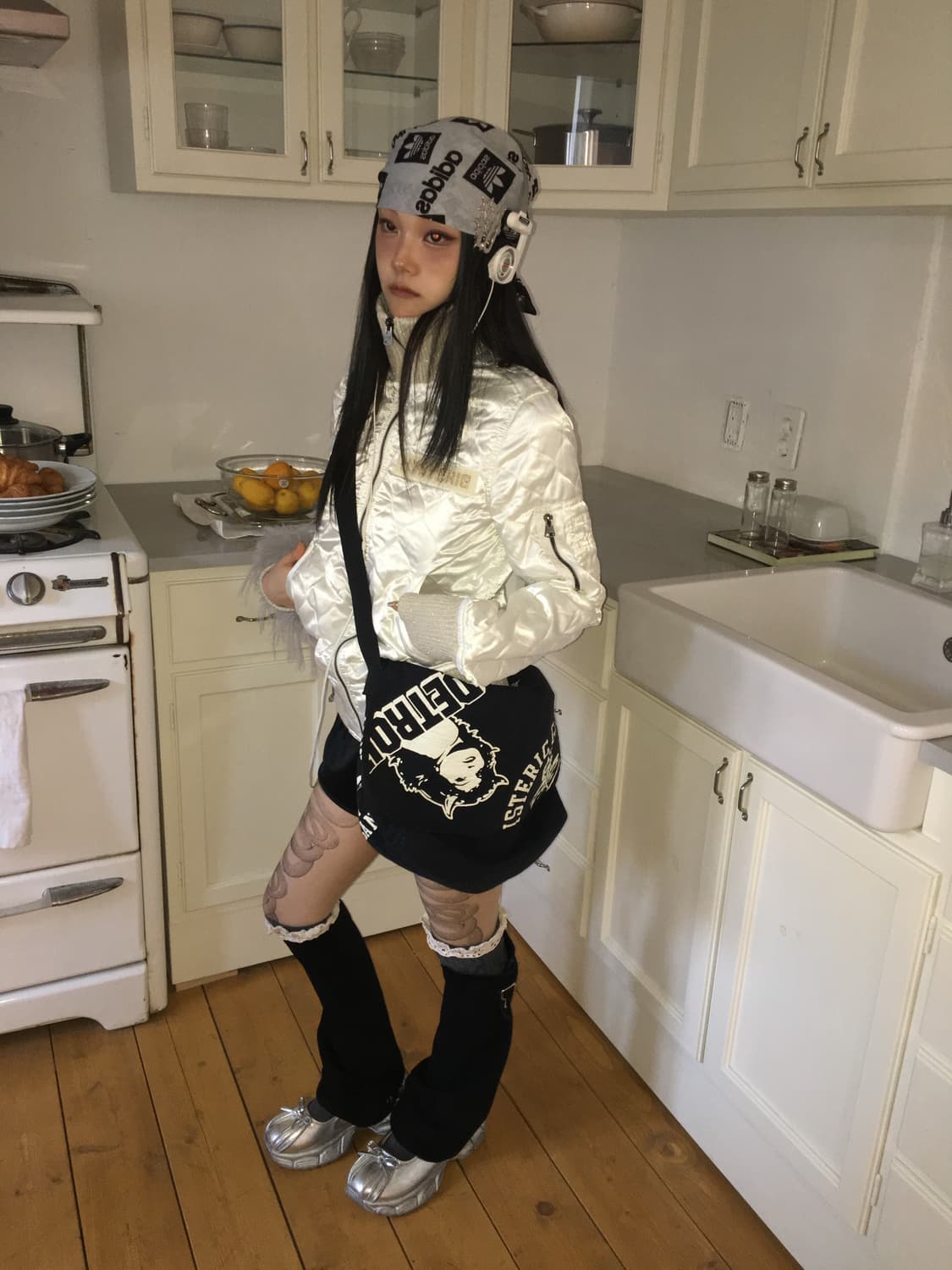 히스테릭글레머 화이트 퀼팅패팅 상품이미지5