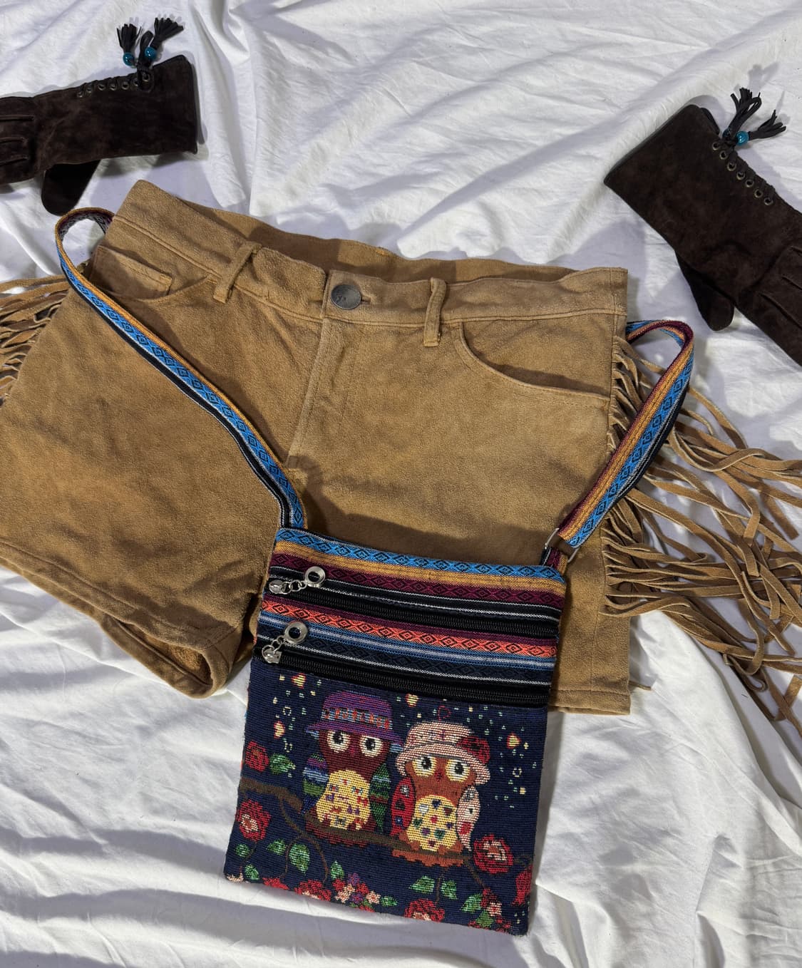 Goa 프린지 램 스웨이드 쇼츠 y2k 히피 보헤미안 웨스턴 상품이미지3