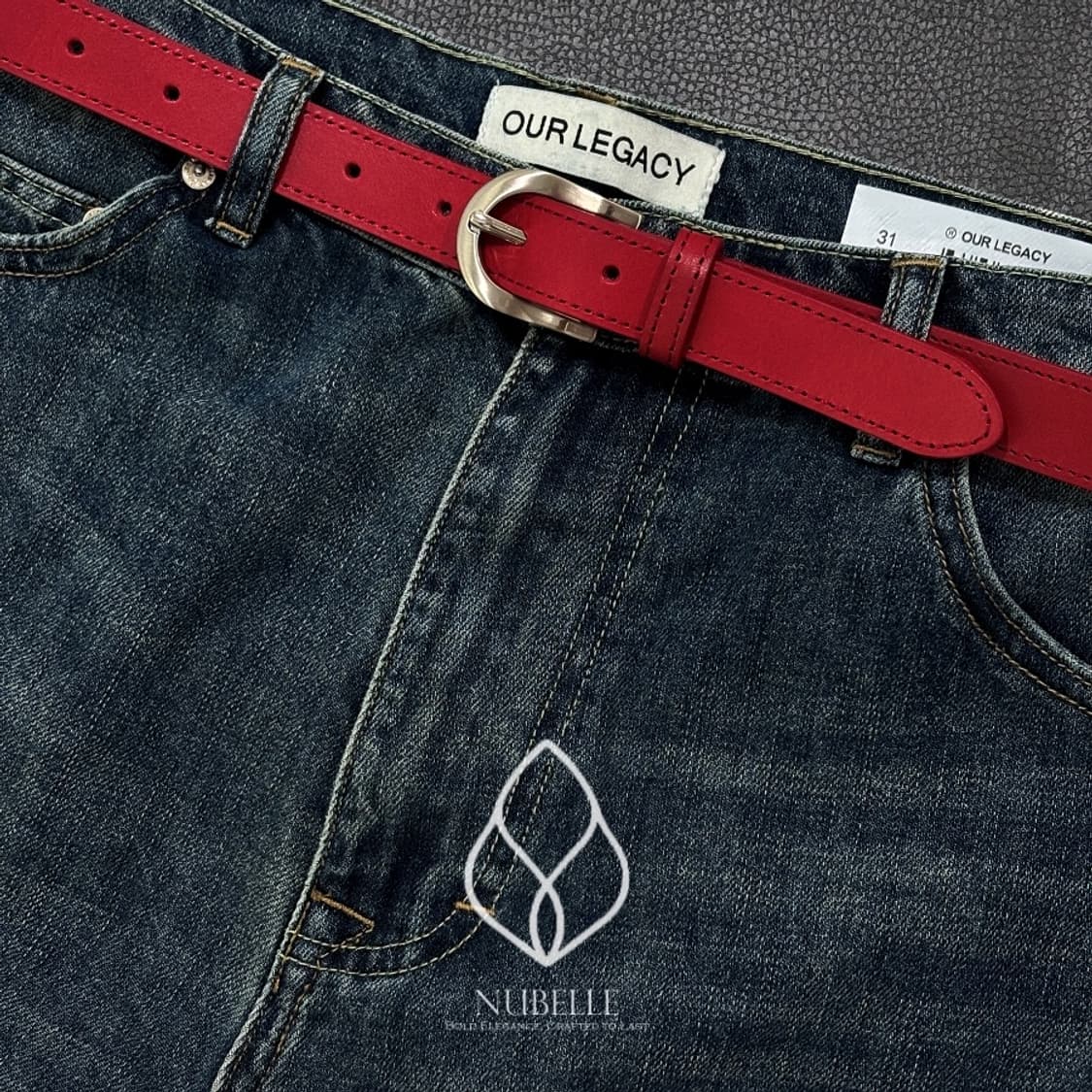 🌗 Half moon belt / 베지터블 가죽 베이직 벨트 레드 상품이미지1