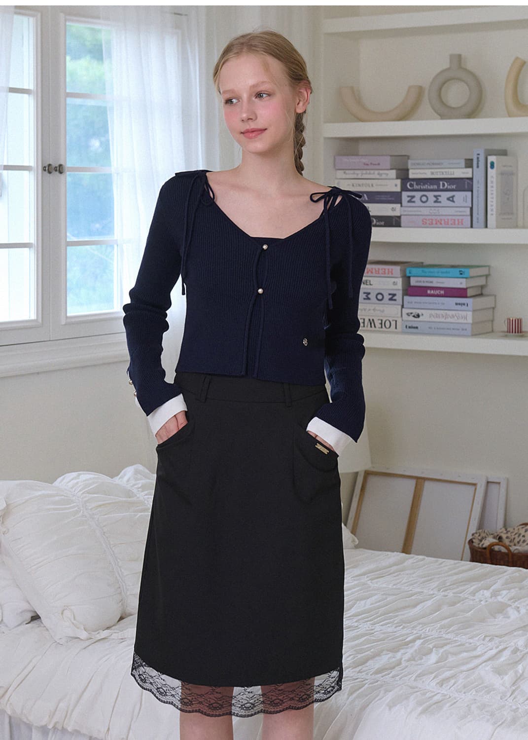 (택ㅇ새상품) 미케네 레이나 가디건 1사이즈 네이비 상품이미지3