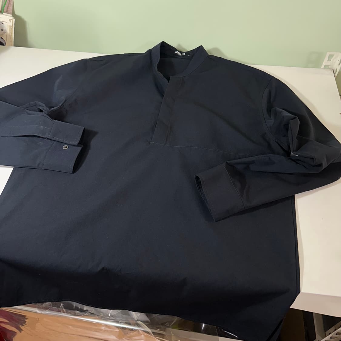 L-XL 드로우핏 블랙 히든헨리넥 폴리 긴팔티 상품이미지3