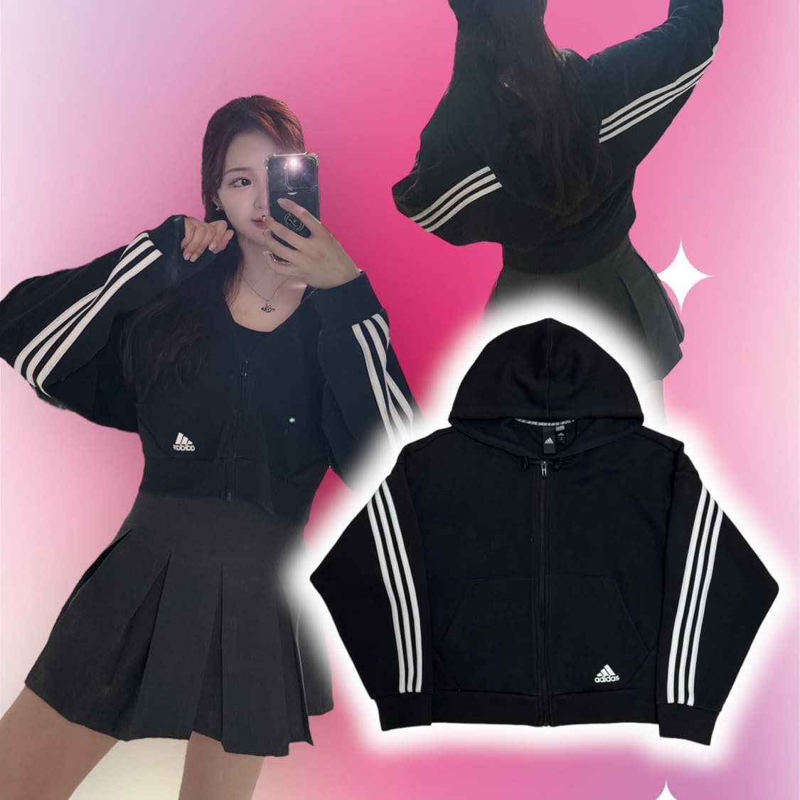 아디다스 포켓로고 삼선 후드집업 상품이미지1