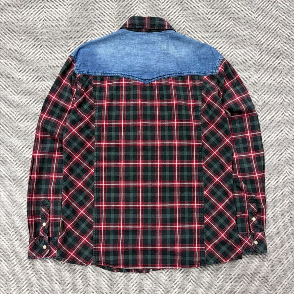 에비수 데님 배색 체크셔츠 v2923 상품이미지2