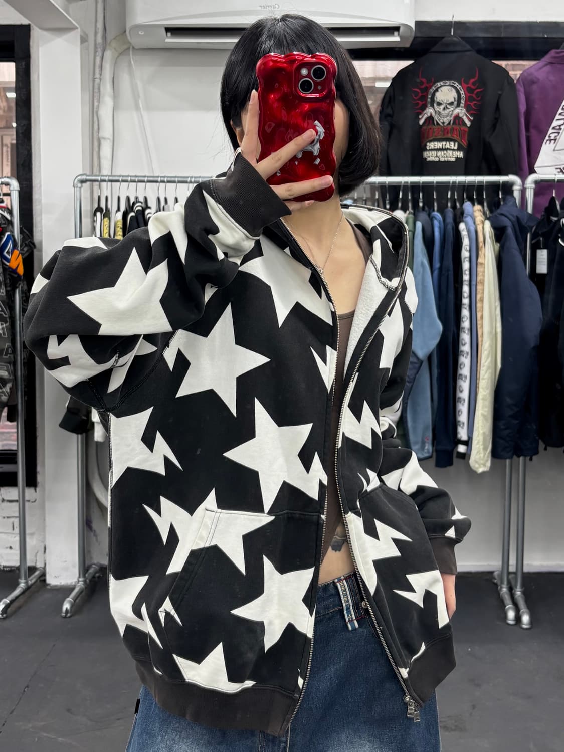 베이프 스타 검흰 후드집업 상품이미지1