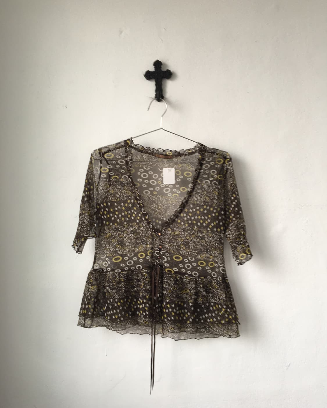 Dot pattern mixed mesh top 상품이미지1