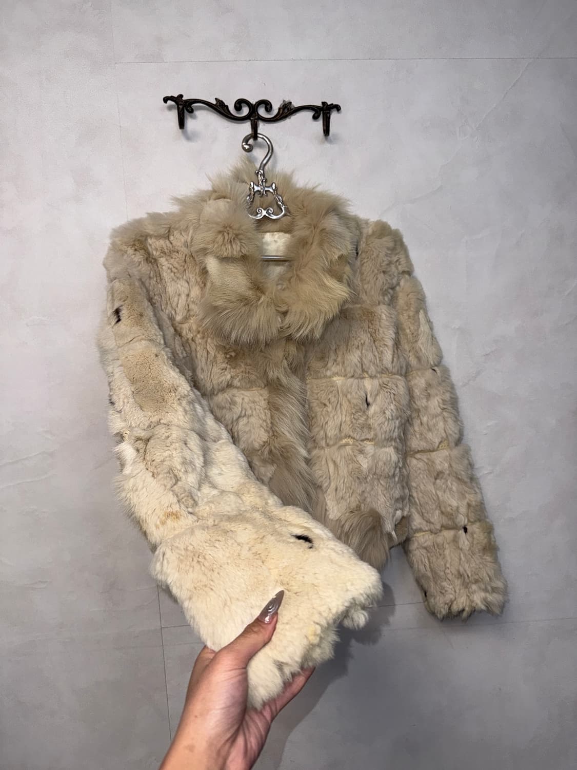 Ivory rabbit & fox fur stitch jacket  상품이미지2