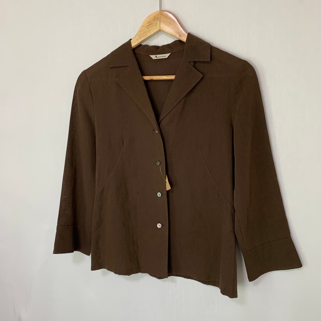 아쿠아스큐텀 브라운 린넨 7부 셔츠 자켓 빈티지 여성 상품이미지2