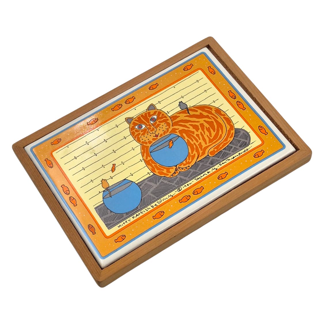 80s 미국 금붕어 고양이 타일 액자&트레이 상품이미지3