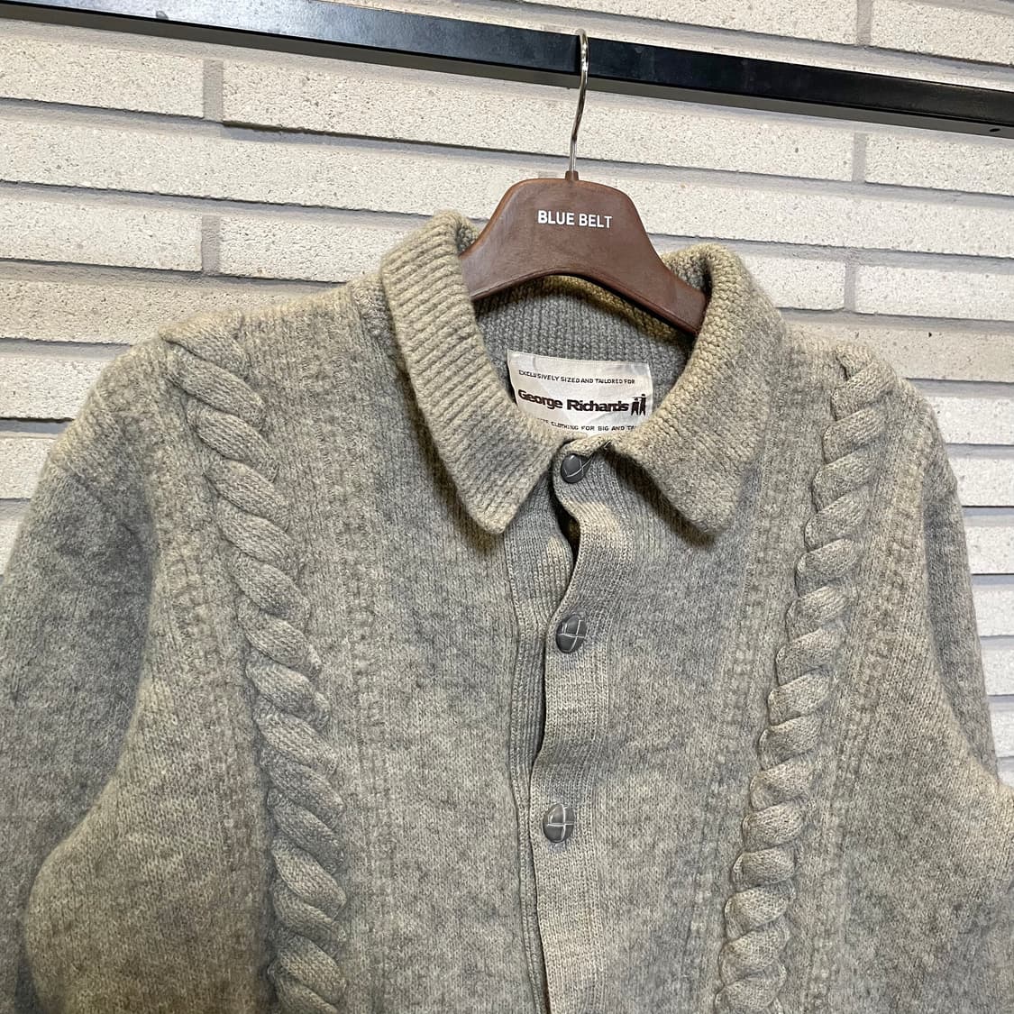 USA VINTAGE 꽈배기 니트 가디건 카라넥 투포켓 디테일 그레이 상품이미지4