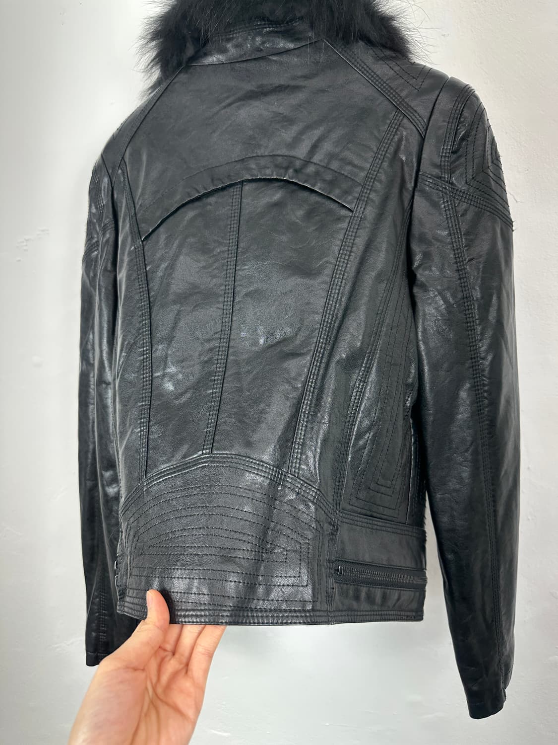 Drap Fur Trimming Sheepskin Leather Jack 상품이미지10