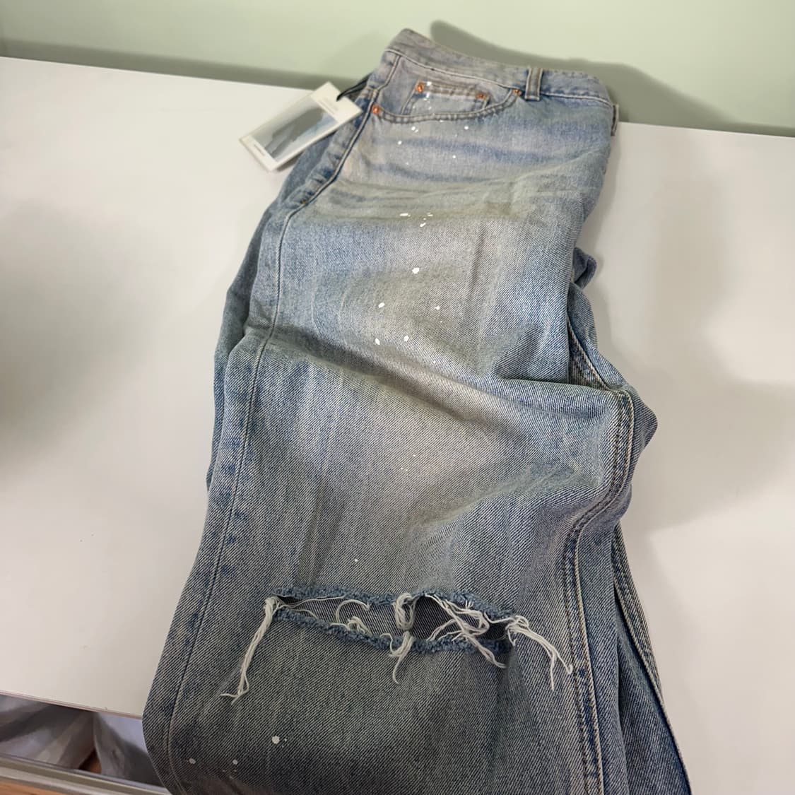 택달린새것 50 XXL 페이탈리즘 일자핏 페이팅워시드 중청 데님팬츠 상품이미지1