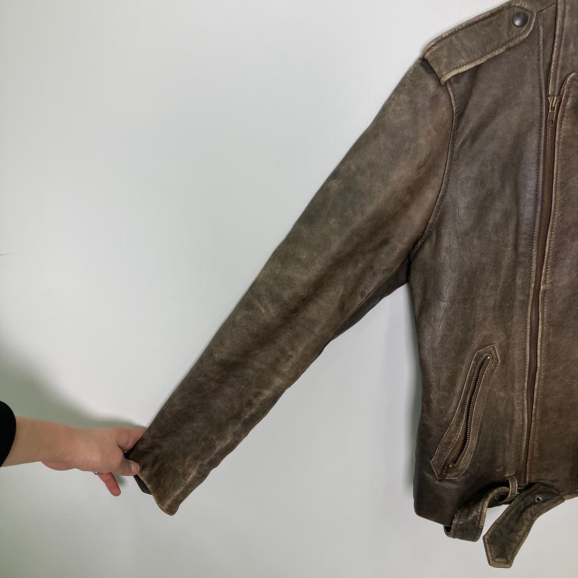 VTG 빈티지 브라운 소가죽 라이더 자켓 L 상품이미지6