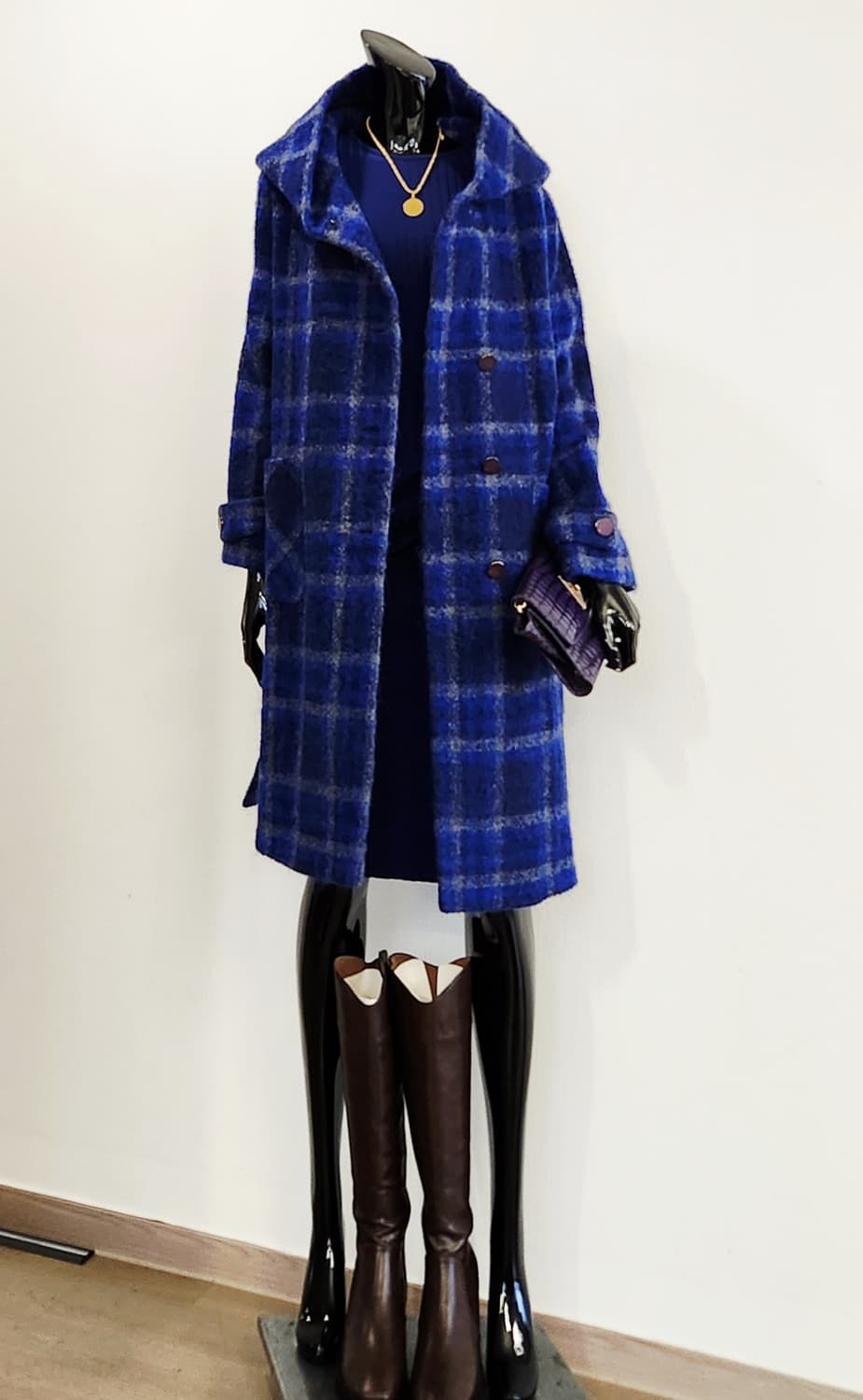블루체크 모헤어 후드코트 상품이미지2