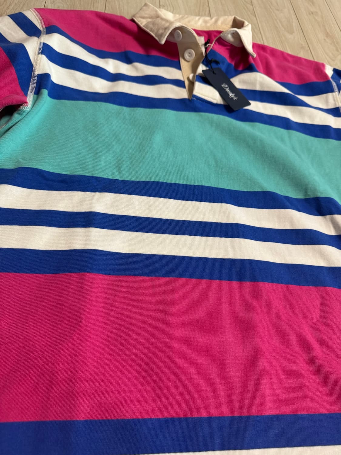 드레익스 DRAKE'S 스트라이프 럭비티 L 새상품 상품이미지7