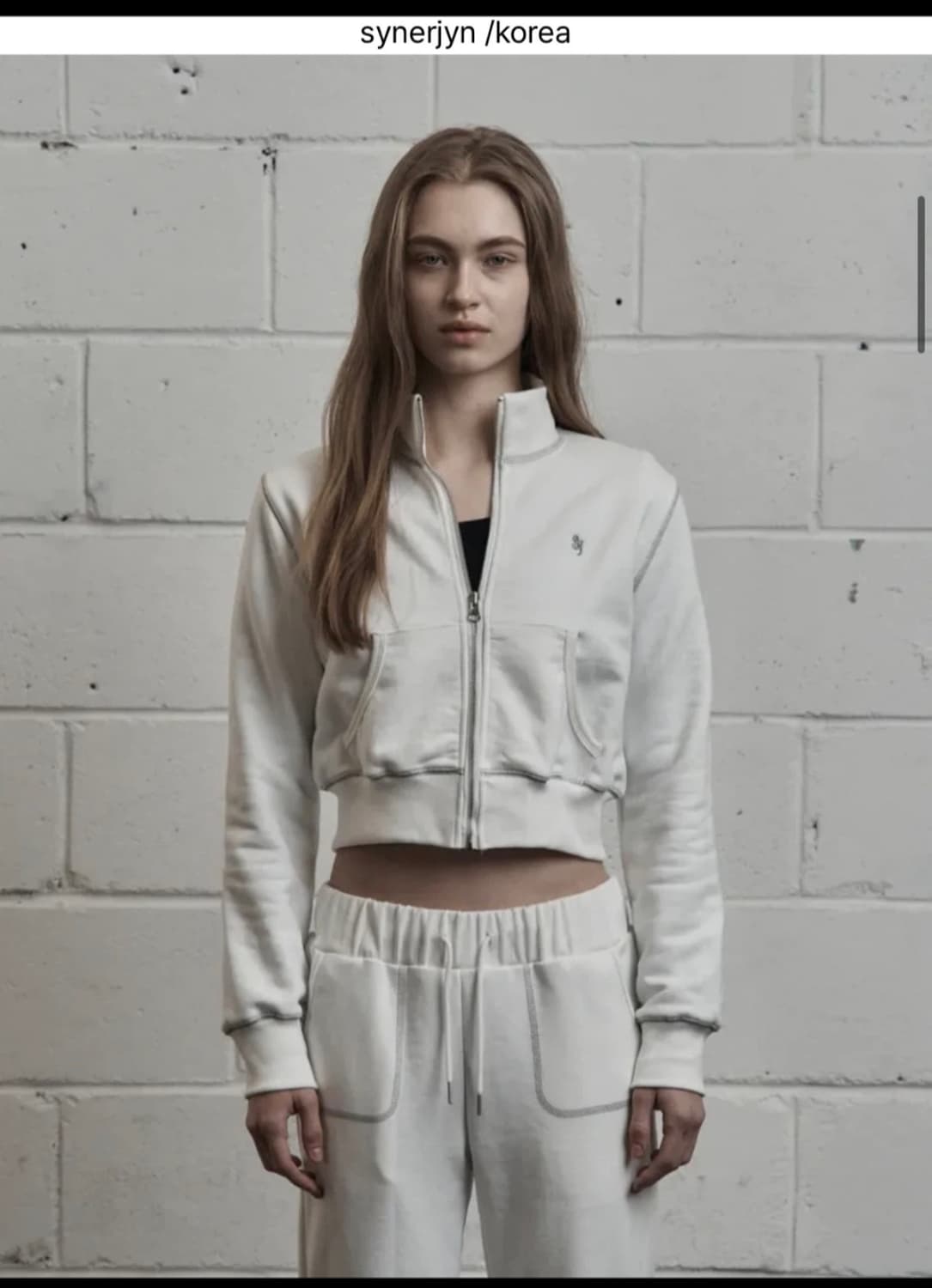 시너진 스티치 부츠컷 스웨트팬츠랑 자켓 셋업 화이트 색상 새제품 상품이미지1