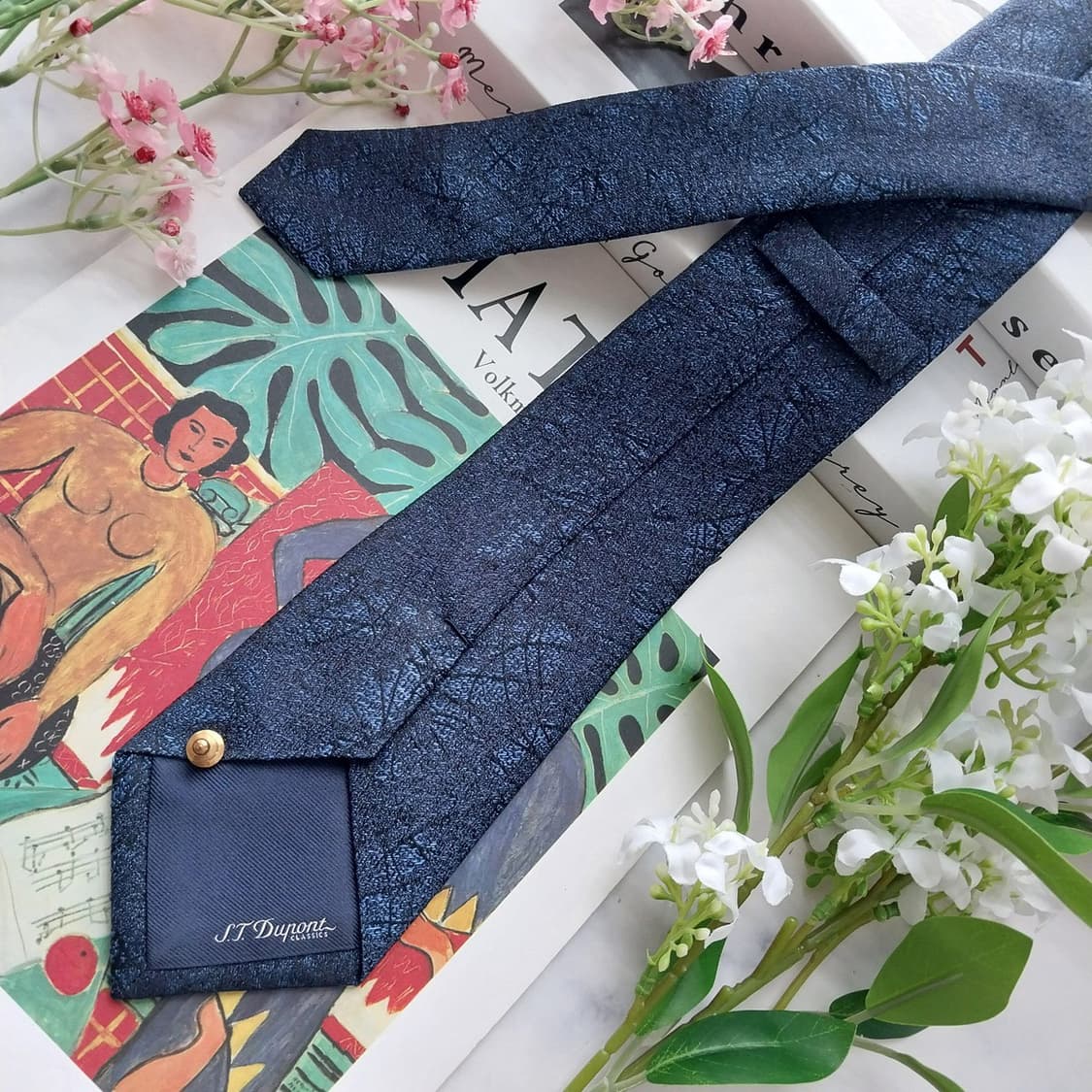 듀퐁 실크 네이비 텍스처 패턴 넥타이 8cm S~A+등급 K2463 상품이미지4