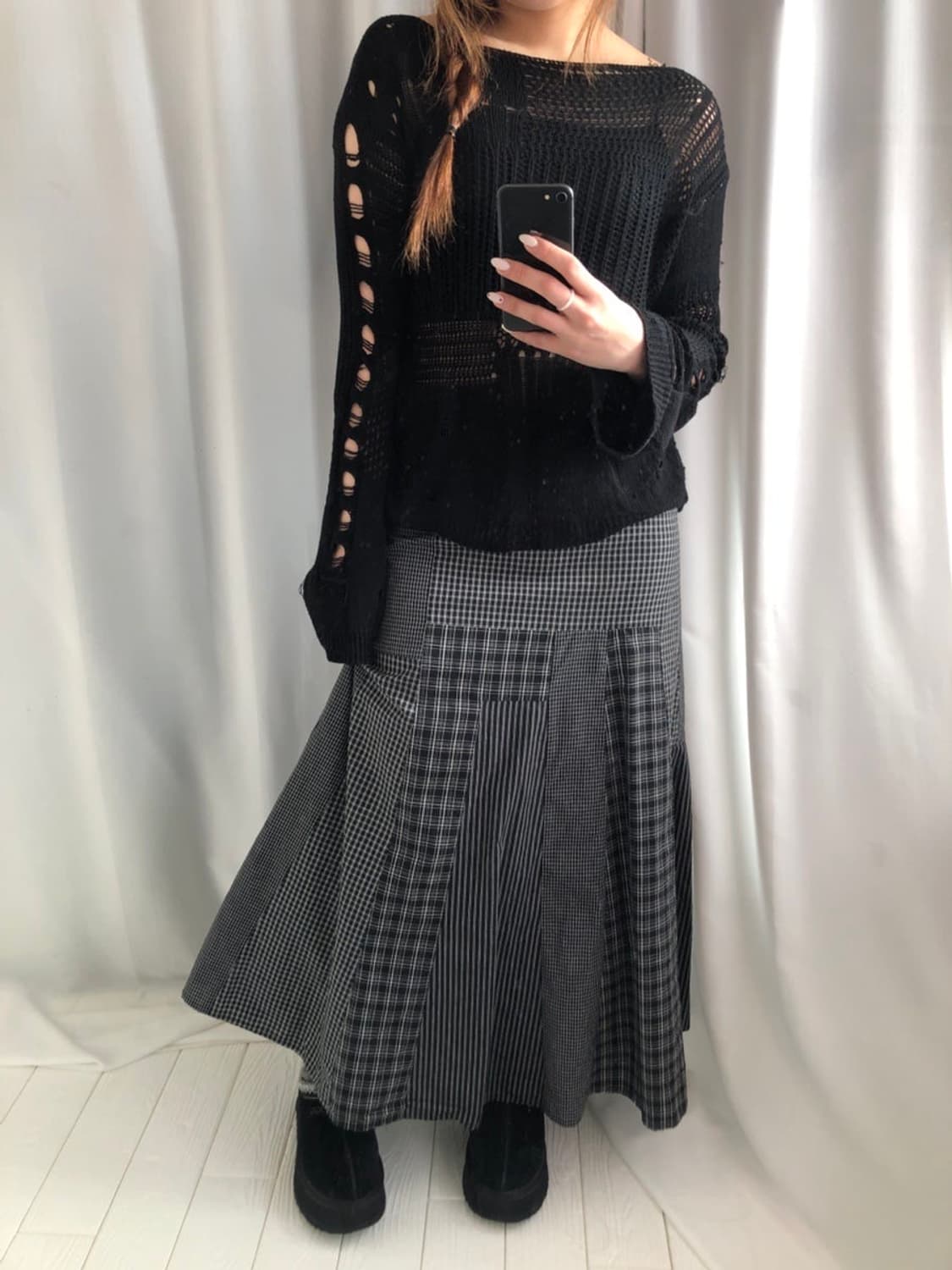 829. lazy check long SK 상품이미지3