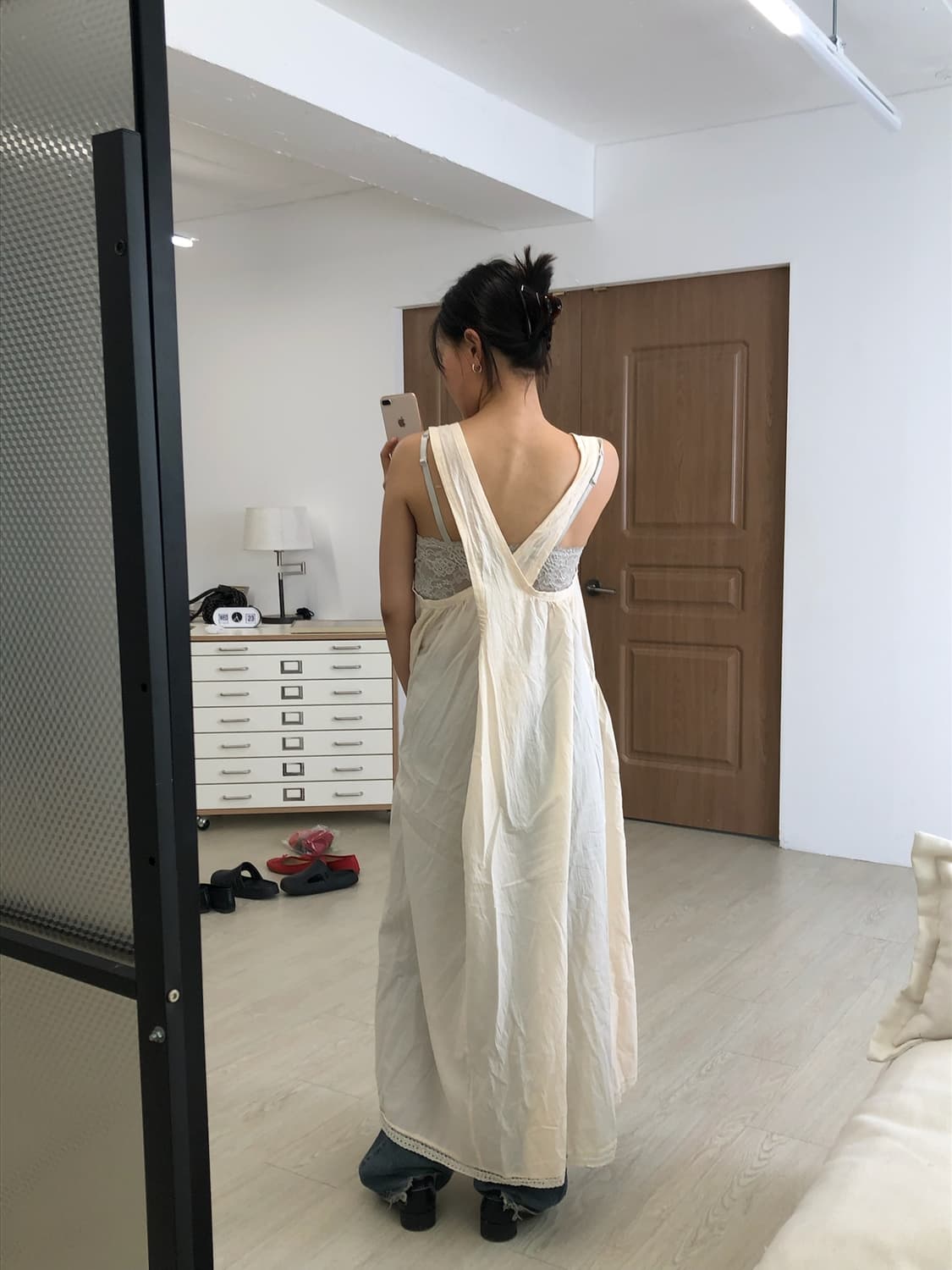 크림 베이지 코튼 롱 원피스 상품이미지3