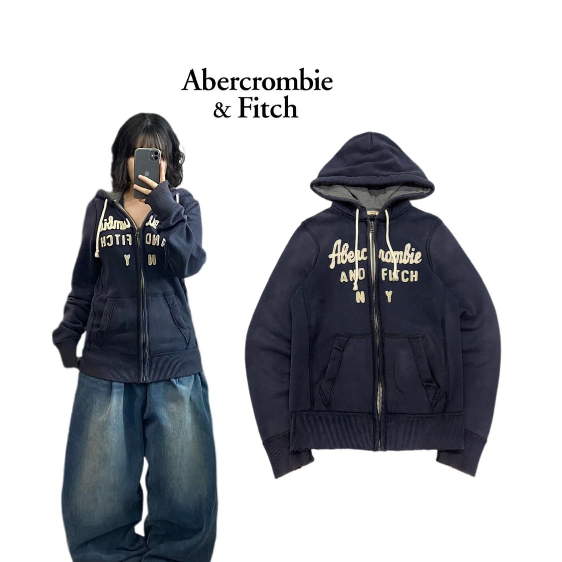 아베크롬비 Y2K 아치로고 후드집업 네이비 상품이미지1