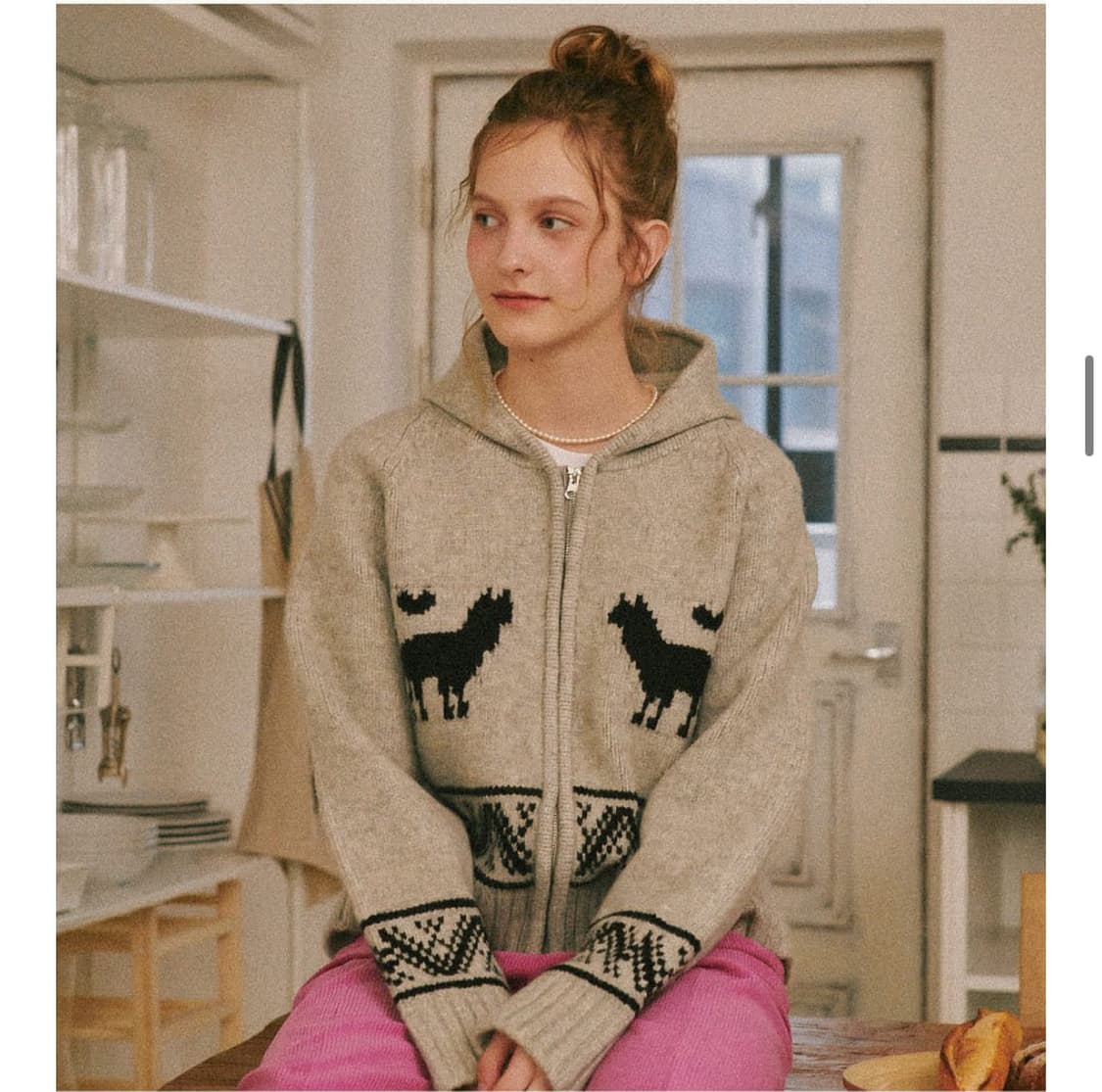 론론 알파카 자카드 후드집업 니트 상품이미지2