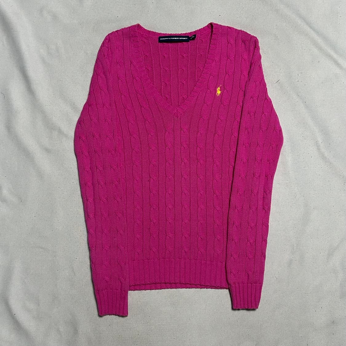 XS 폴로랄프로렌 여성용 브이넥 핑크 케이블 니트 상품이미지2