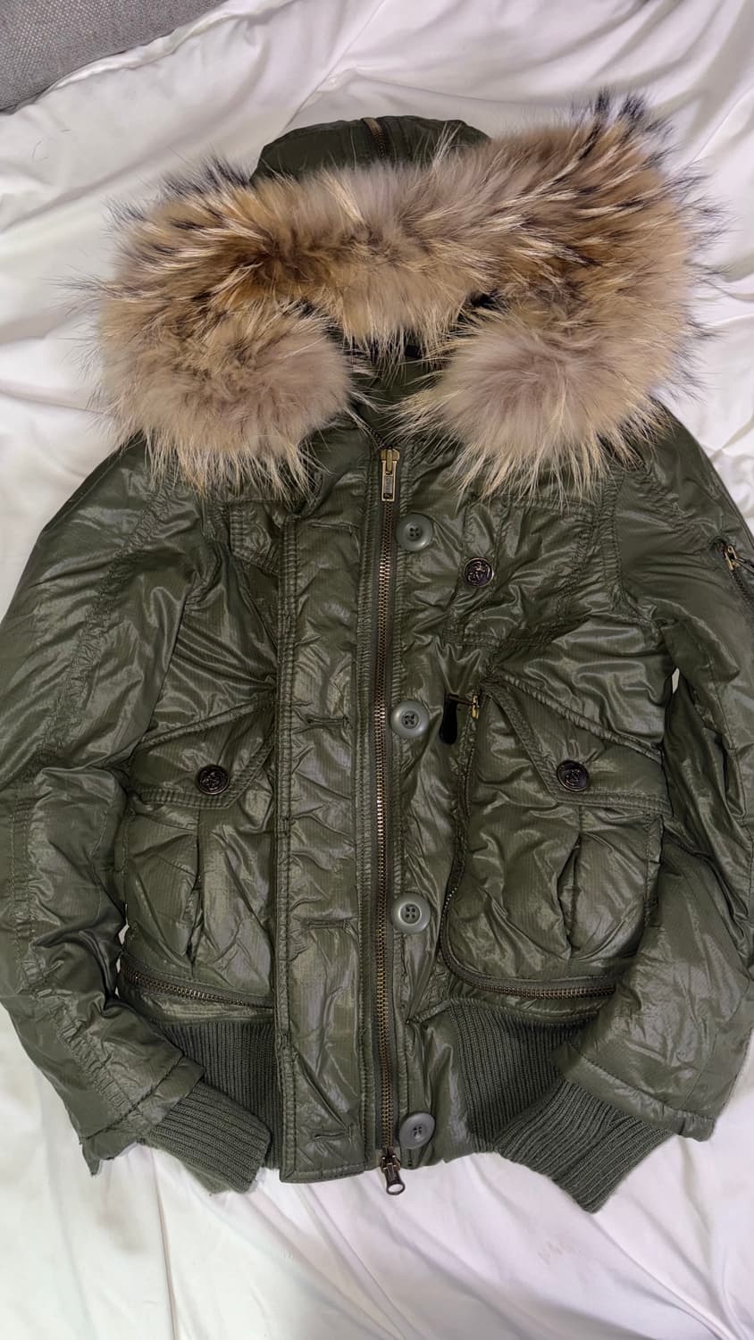 빈티지 갸루 카키 퍼 패딩💅 상품이미지1