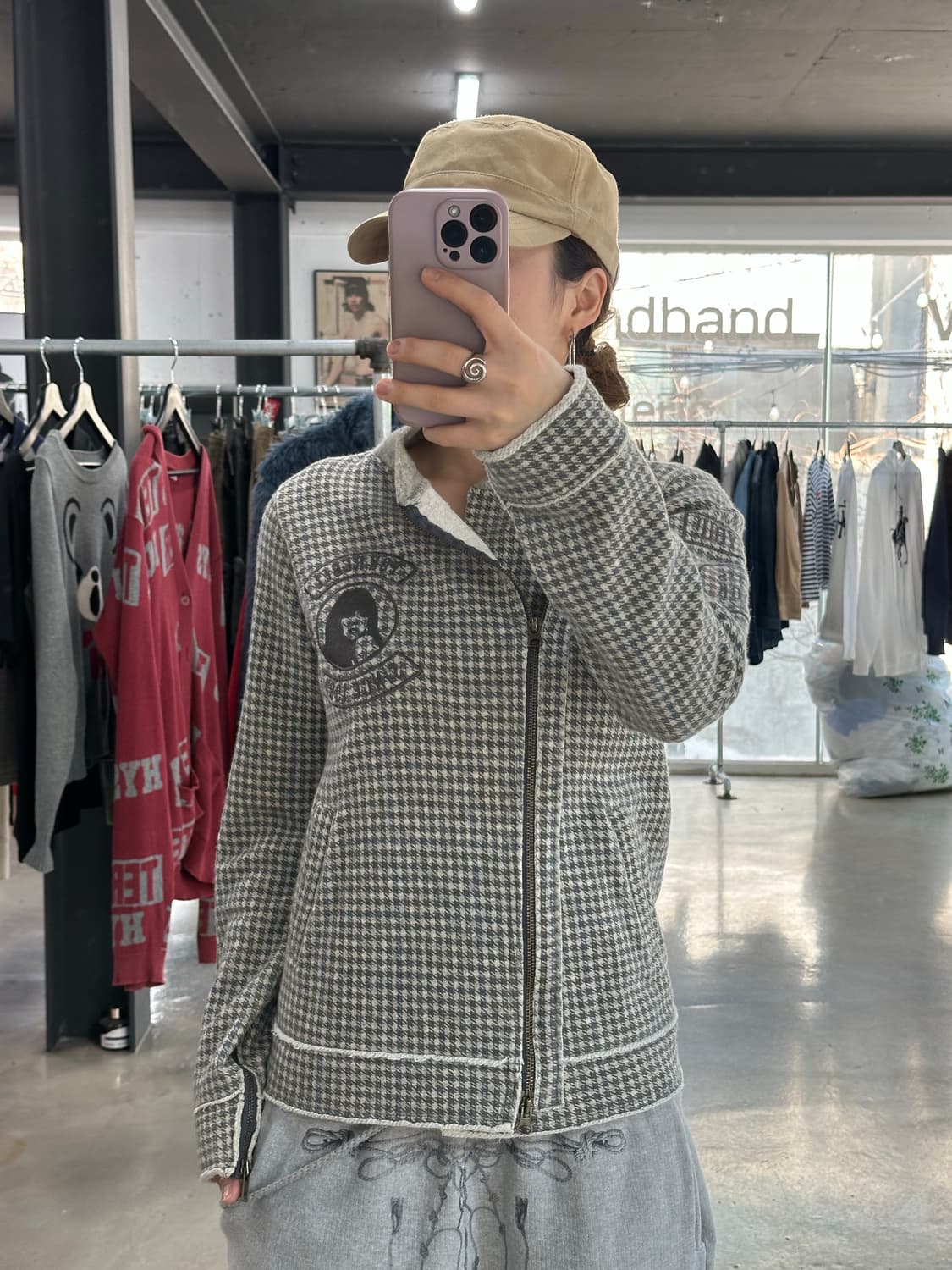 히스테릭글래머 히스걸 사선지퍼 하운드투스 울자켓 상품이미지4