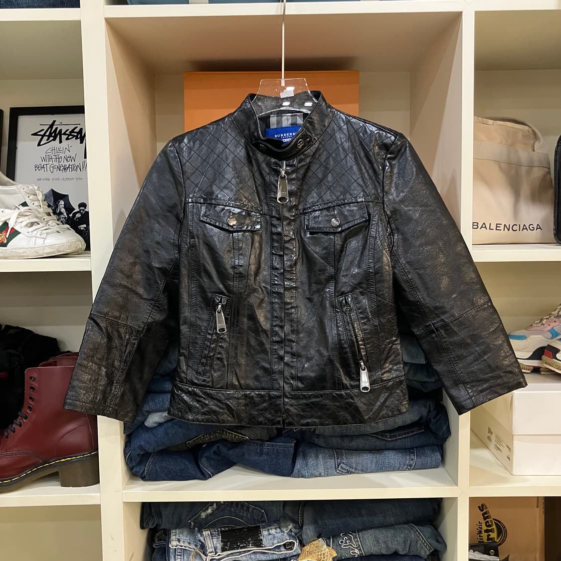 버버리 블루라벨 블랙 퀄팅 레더 자켓 38 상품이미지1