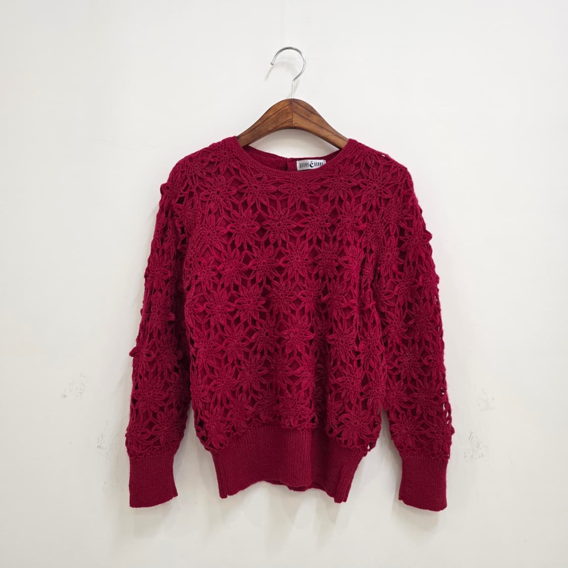 울100 딥레드 플라워 크로셰 니트 상품이미지1