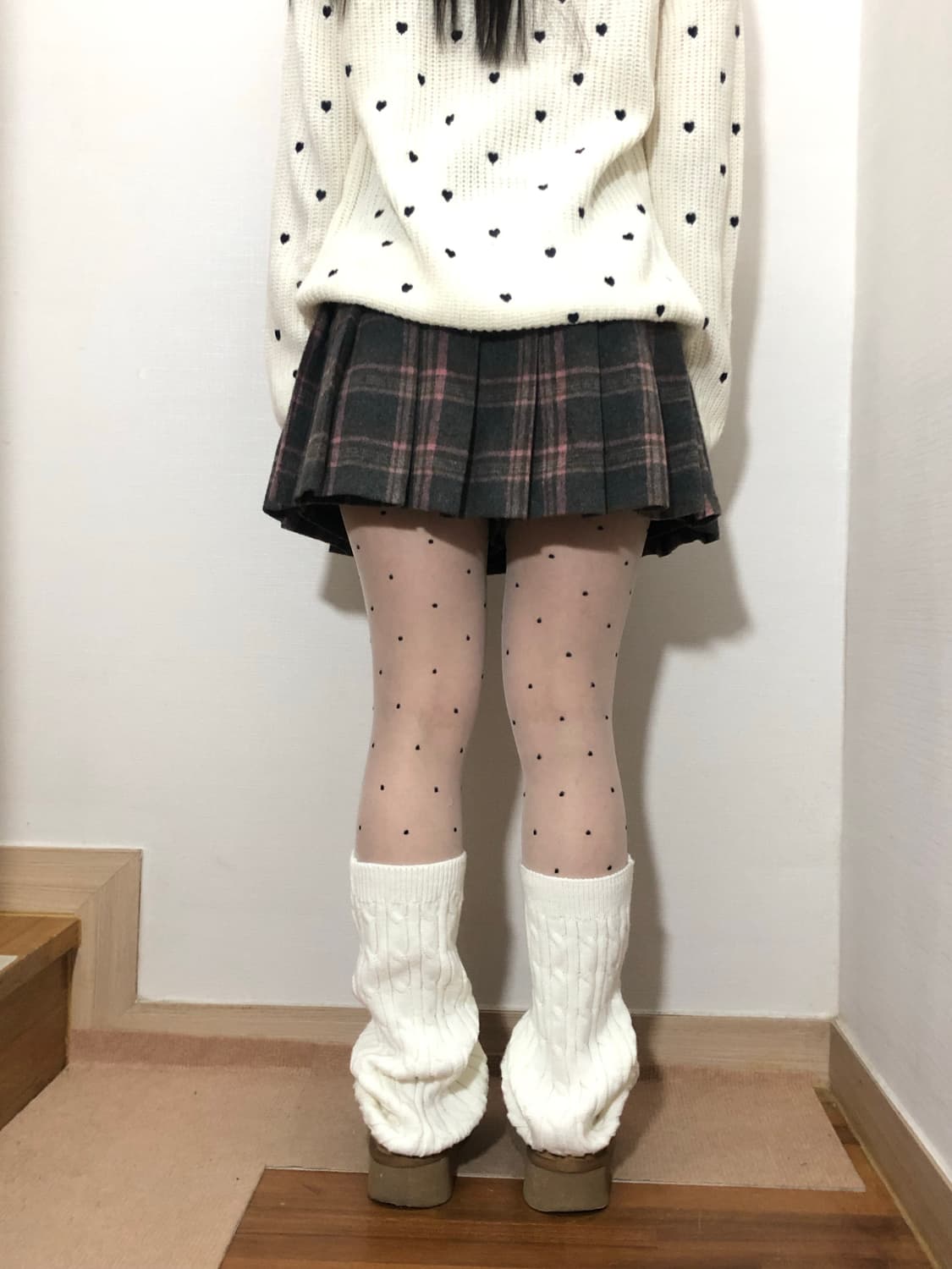 빈티지 그레이 핑크 울 플리츠 미니 스커트 상품이미지6