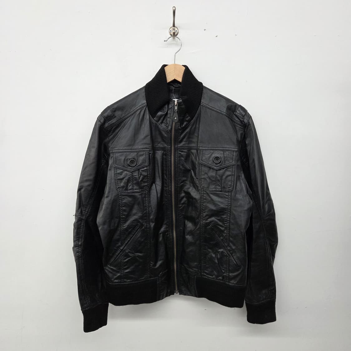 블랙 가죽 봄버 자켓 남성L 상품이미지1