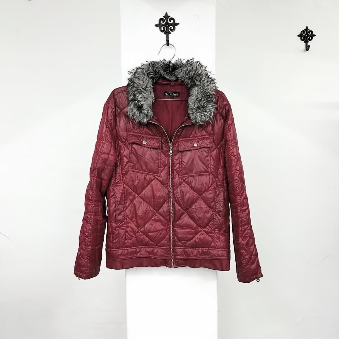 Red fur down jacket 상품이미지4