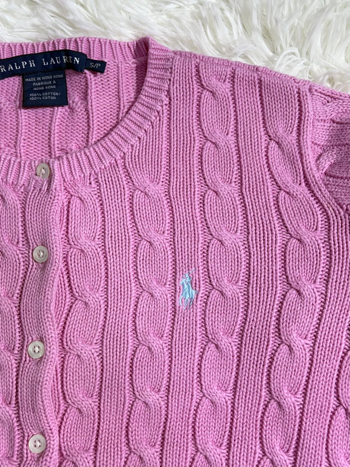 폴로 랄프로렌 핑크 포니 꽈배기 가디건  상품이미지5