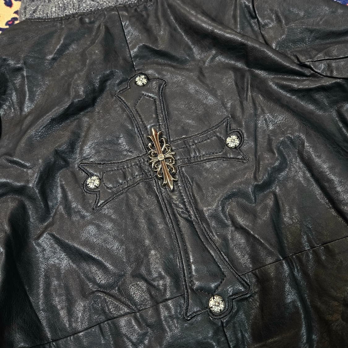 Vintage 가죽 패치 디테일 라이더 자켓 상품이미지8