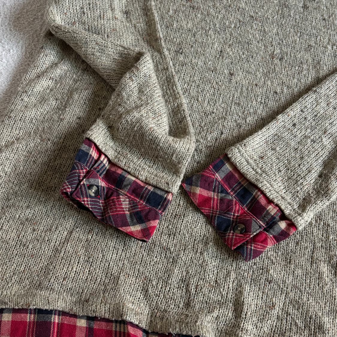 일본빈티지 AccrocheR 체크 레이어드 롱 니트 상품이미지8