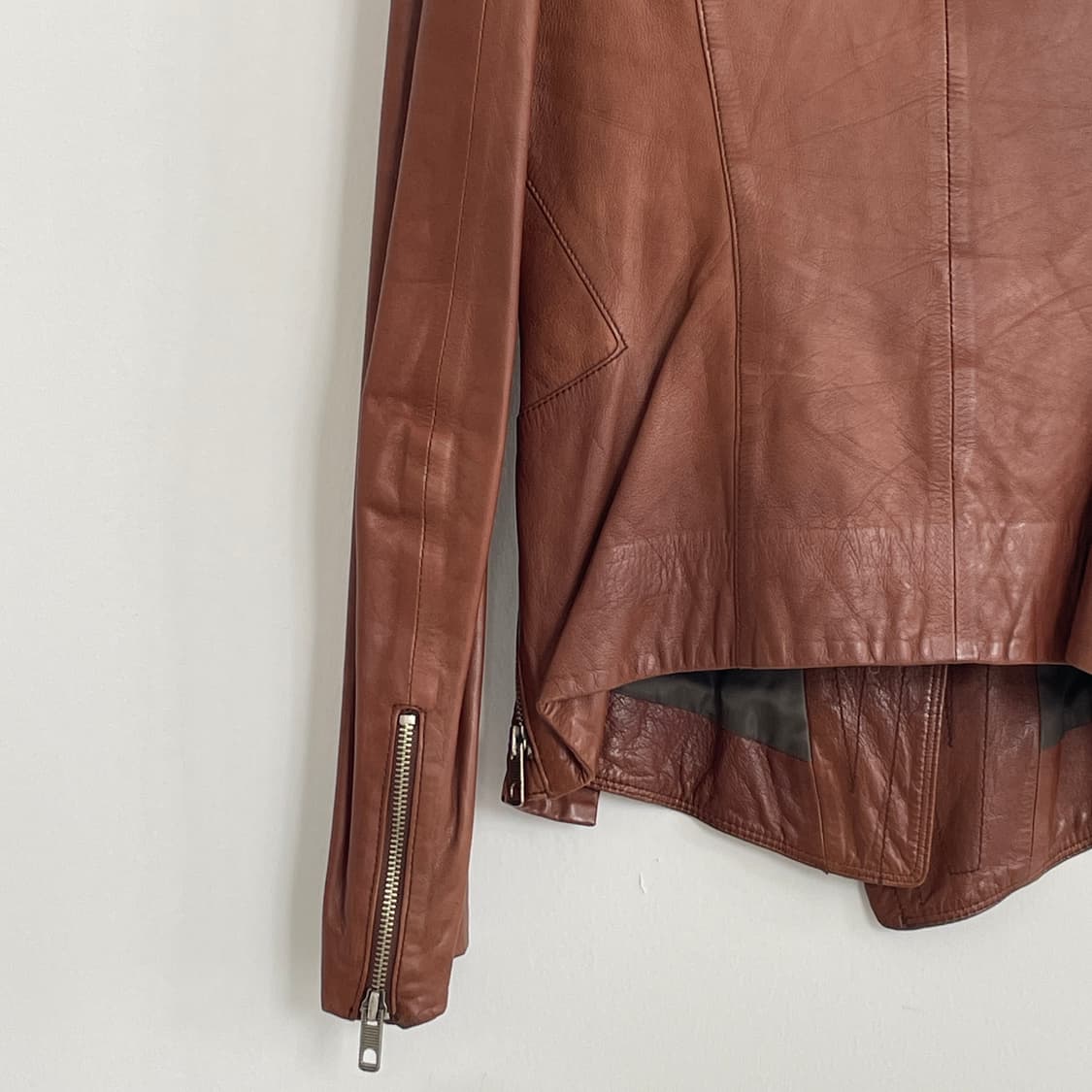 시스템 레더 자켓 지퍼 슬리브 스냅 버튼 디테일 브라운 y2k 펑크 상품이미지7