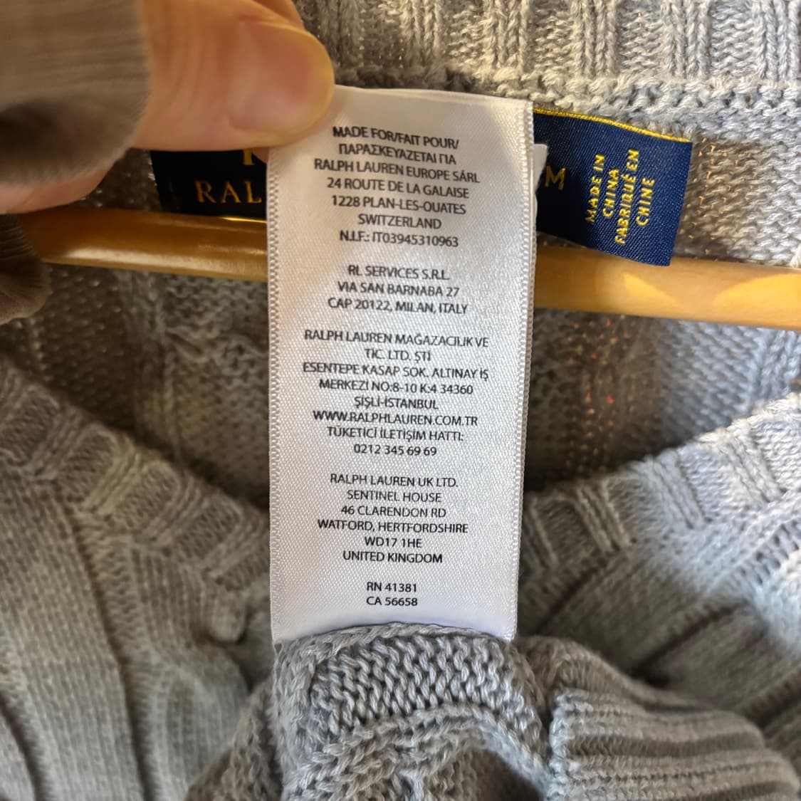 폴로 랄프로렌 브이넥 꽈배기 니트 그레이 M 상품이미지3