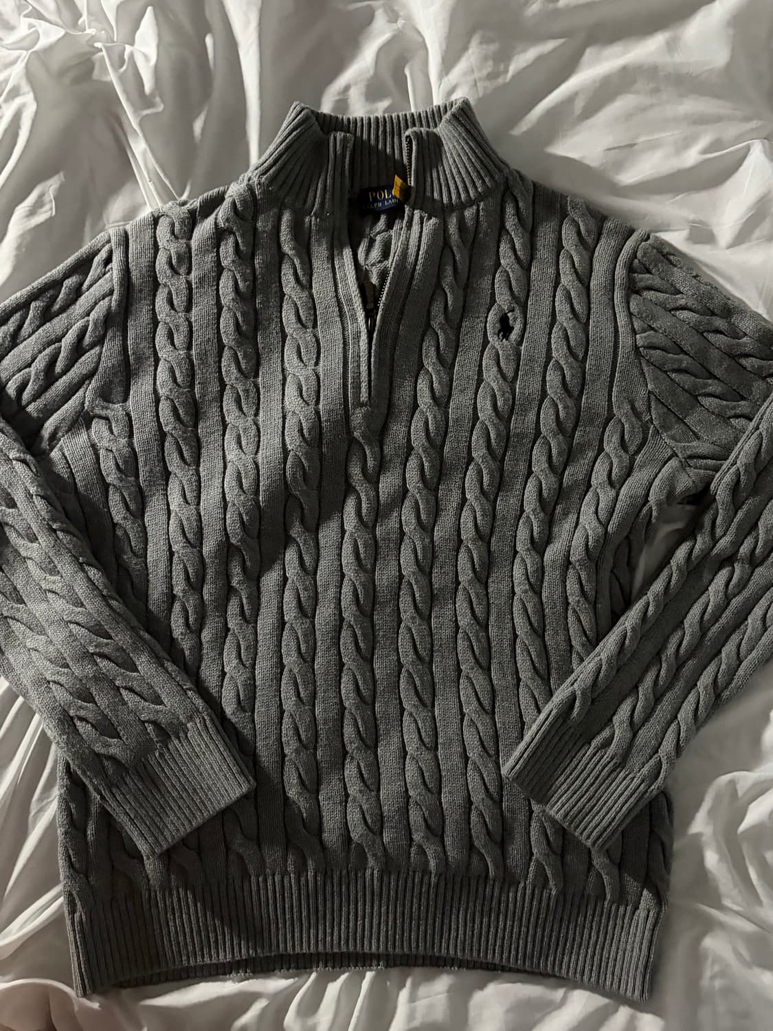 폴로 반집업 꽈배기 니트 그레이 상품이미지1