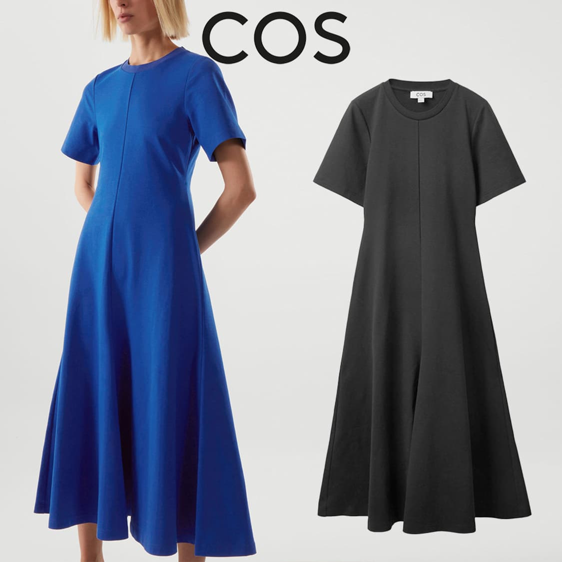M) 코스 COS 맥시 져지 플레어 롱 원피스 블루 상품이미지8