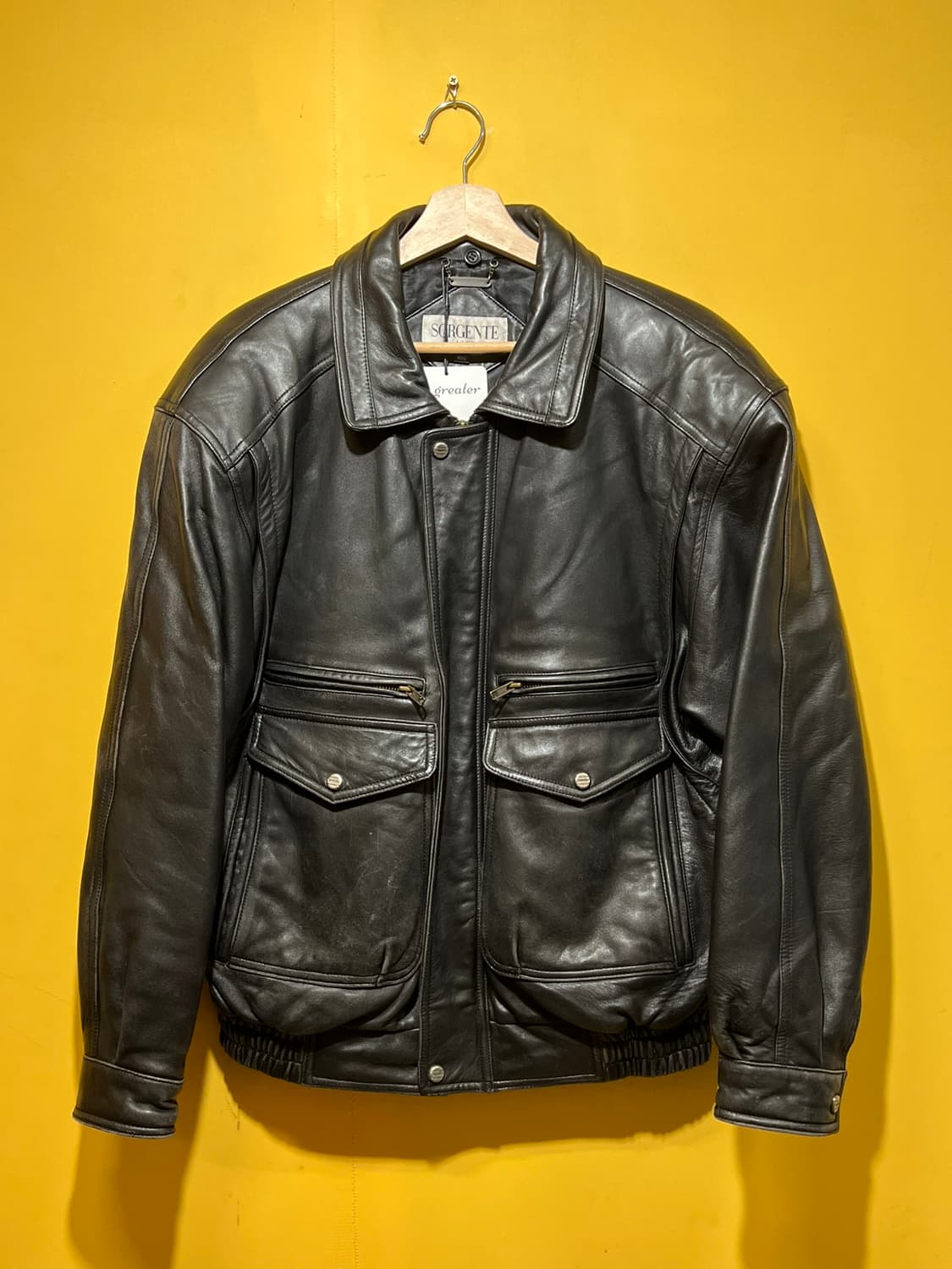 90s [100] 천연 양가죽 블랙 레더 자켓 상품이미지1