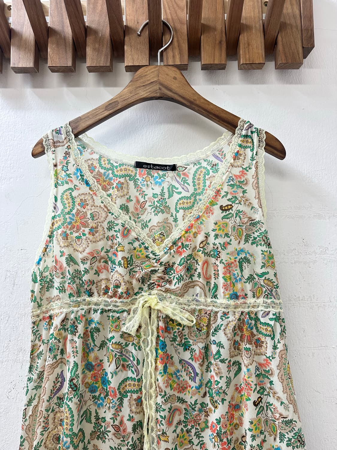 일본빈티지 에스타콧estacot페이즐리 레이스 스트링 슬리브리스 원피스 상품이미지2