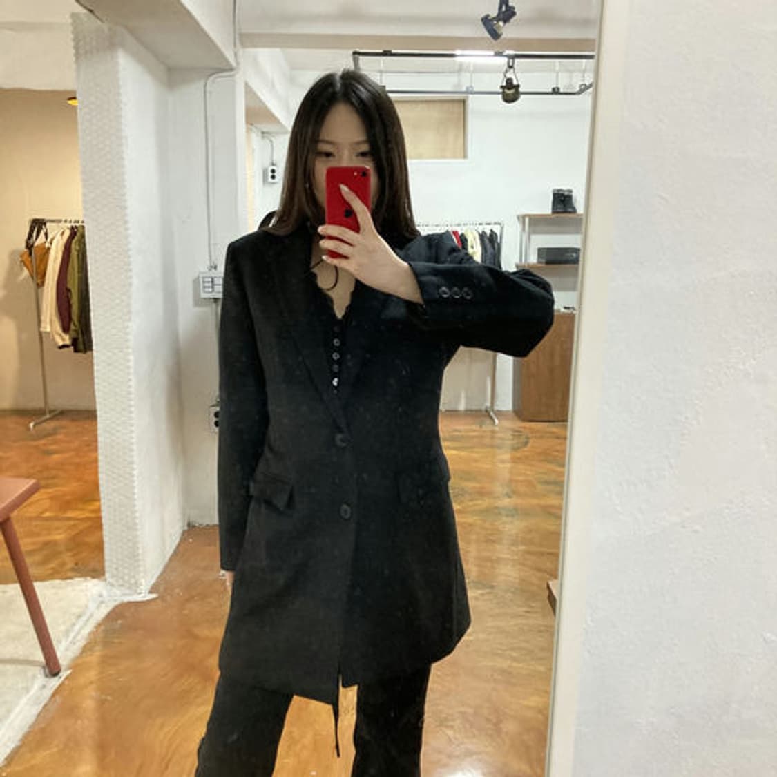 빈티지 미니멀 오버핏 싱글 롱 자켓 상품이미지4