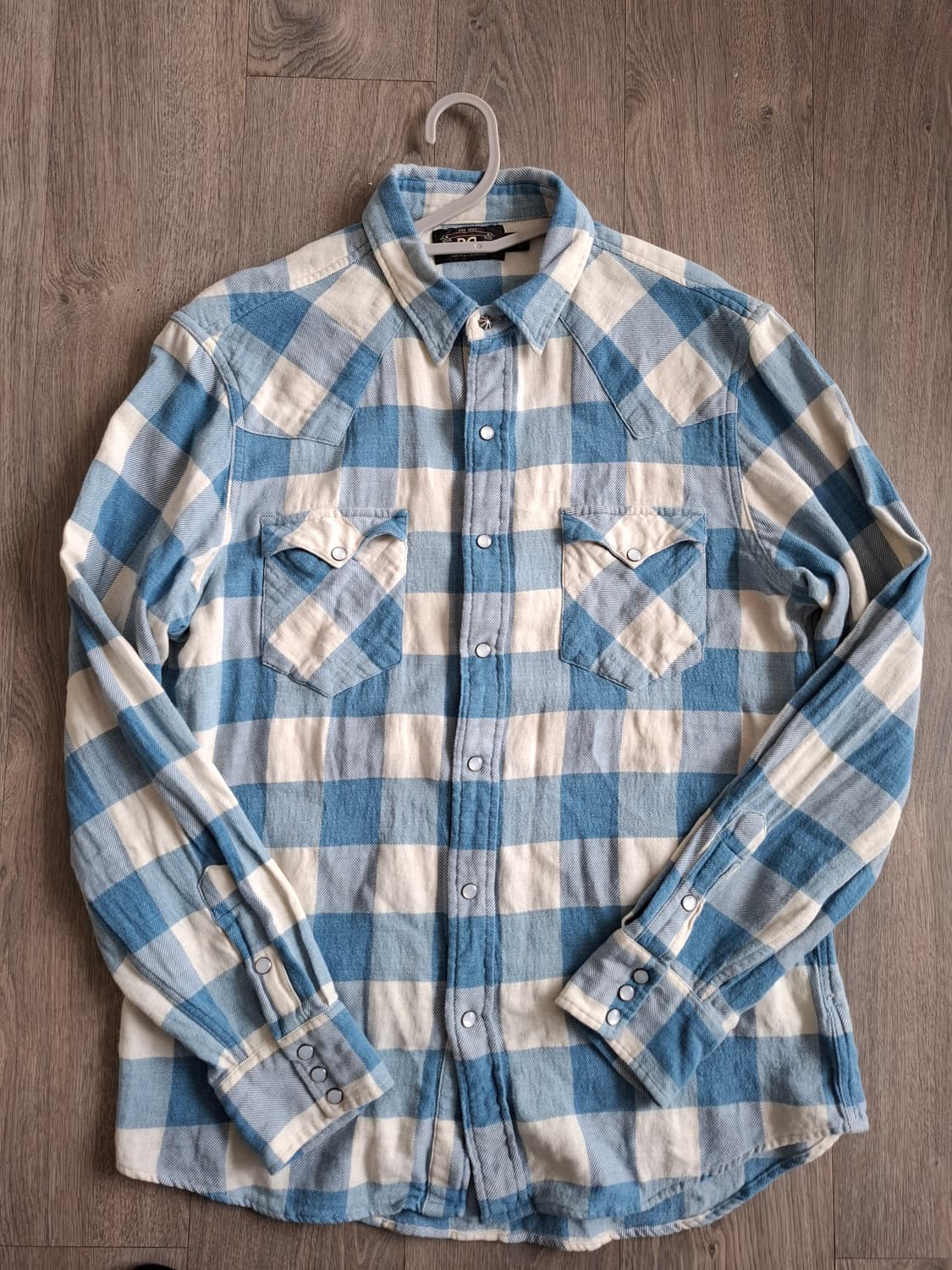L 더블알엘 플래드 트윌 웨스턴 셔츠 체크 남방 블루 화이트 상품이미지1
