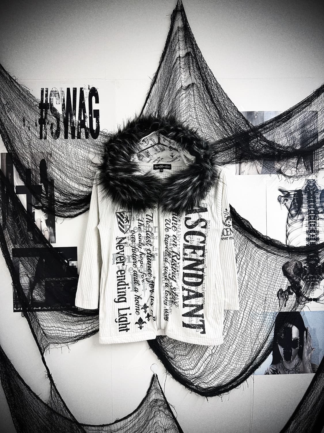 00s printing fur hood zipup 상품이미지1