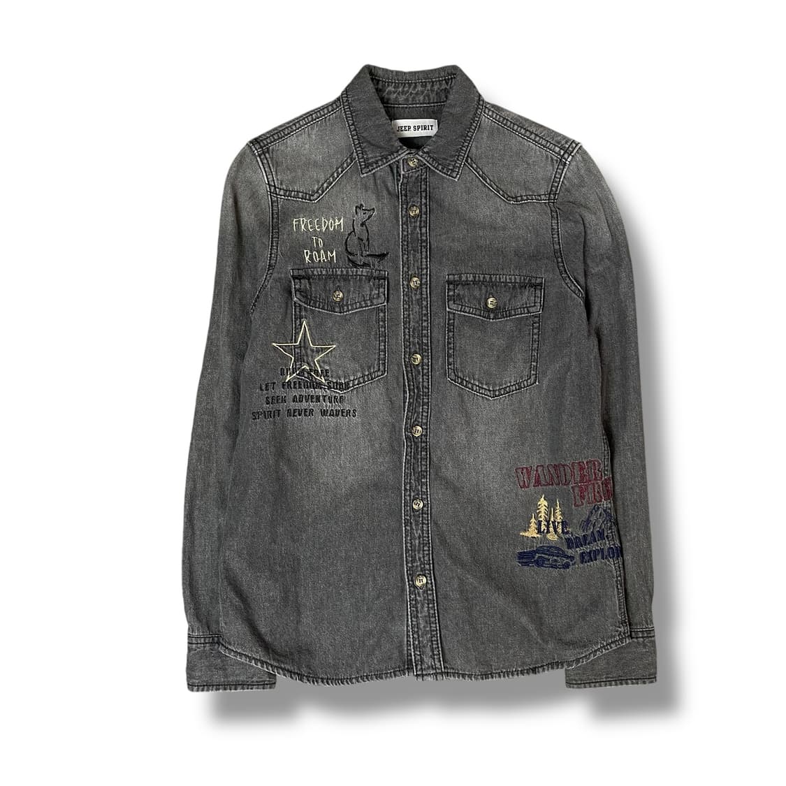 지프 빈티지 흑청 자수패치 데님셔츠 S 상품이미지1